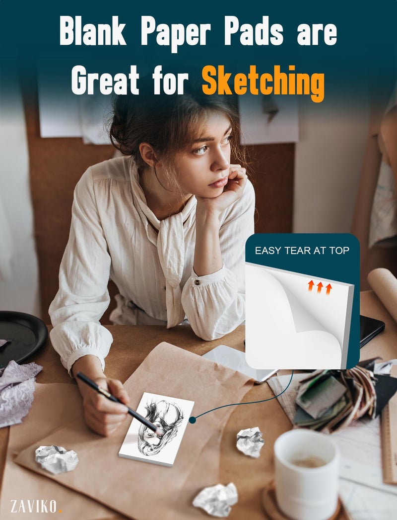 Zaviko Note Pads 3x5, 6 Pack Small Notepads 3x5 Memo Pads, Small Notebooks 3x5 Scratch Pads, Small Writing Pads of Paper 3x5, White Mini Notepad 3x5 Blank Server Pads, Writing Notes Paper, 50 Sheets/Padad - Image 3